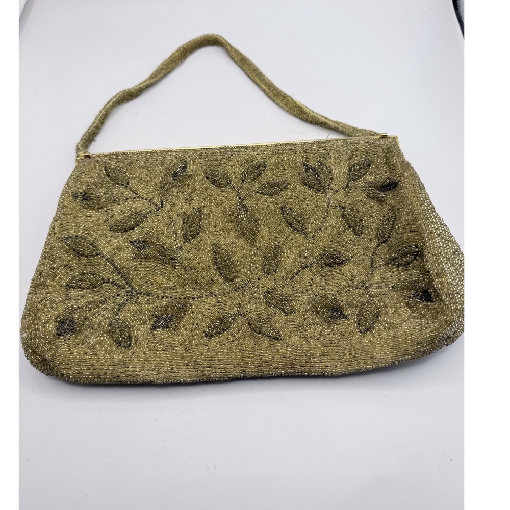 Walborg Evening Bag Women OS Gold Beaded Floral Leaf Vintage Japan